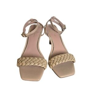 Paolo Women's Beige Braided Strap Square Toe Kitten Heel Sandals Size 8M